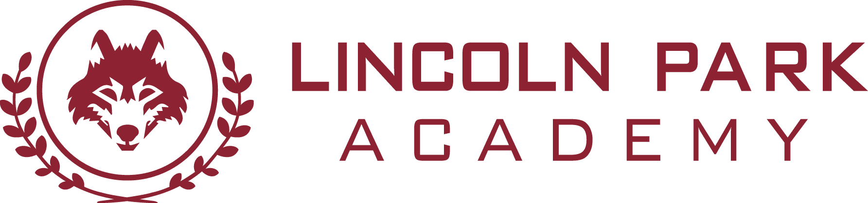 Lincoln Park Academy logo with wolf head and text.